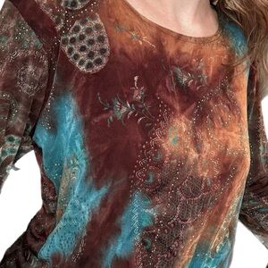 Elegant Paisley Print Blouse in Rich Brown and Teal